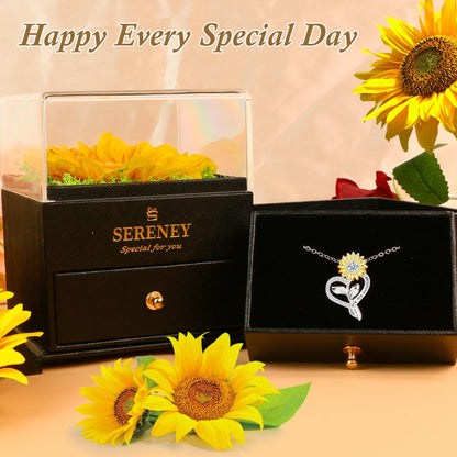 Sereney Preserved Sunflower Gifts for Women, Sunflower Necklace You are My Sunshine as Christmas Day Gift for Her, Silver Necklace Anniversary Birthday Gifts for Wife Daughter Girlfriend