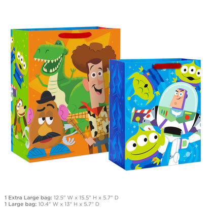Hallmark Disney Pixar Toy Story Gift Bags for Kids (2 Bags: 1 Large 13", 1 Extra Large 15") for Birthdays, Back to School, Christmas