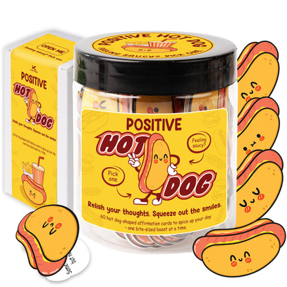KATINAT Positive Hot Dog Jar, 60 Funny Affirmation Cards, Emotional Support Hot Dogs, Foodie Gifts for Friends, Teens, Funny Gifts for Women, Cowokers, Office, Hot Dog Decorations