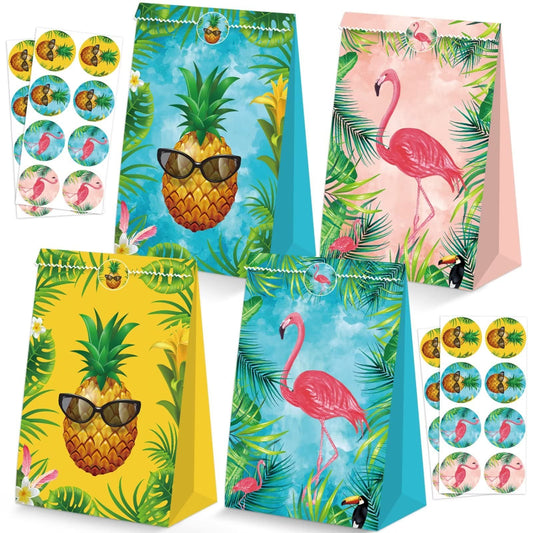 24Pcs Flamingo Goody Bags Hawaiian Gift Bags Luau Party Bags Flamingo Party Supplies Tropical Pineapple Party Favors Flamingo Birthday Party Supplies for Kids