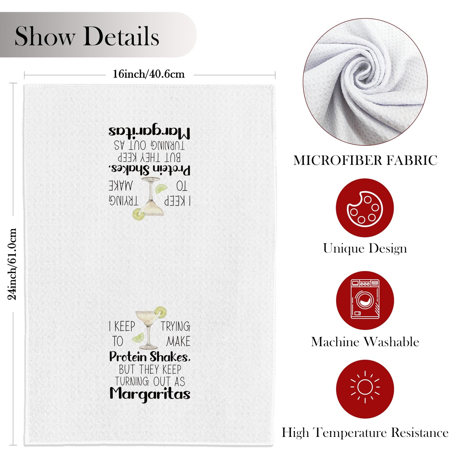Funny Margarita Gifts Kitchen Towels, Funny Dish Tea Bar Towels for Kitchen Home Bar, Margarita Decor, 16x24 Inches