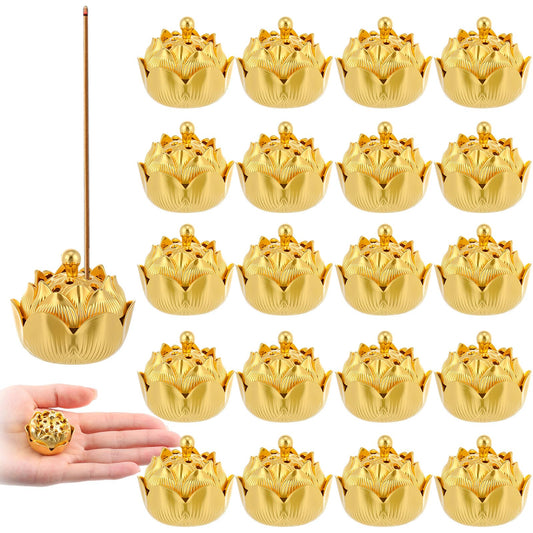 30 Pcs Return Gifts for Pooja Incense Holder Indian Return Gifts Lotus Flower Incense Burner Holder Sticks Cone Burner Ash Catcher with Lid for Pooja Indian Wedding Party Supplies(Golden)