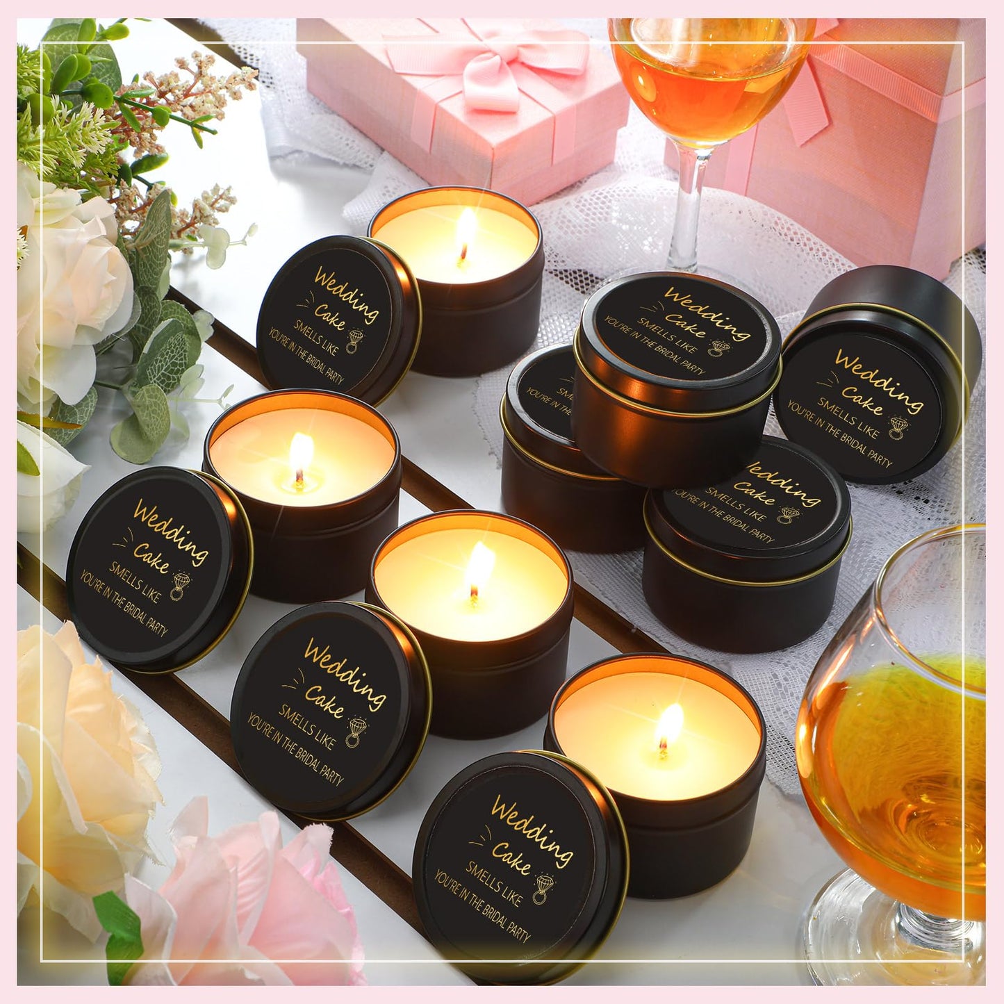 Conelist 8 Pcs Bridesmaid Proposal Gifts Smells Like You're in the Bridal Party Candles Bridesmaid Gifts Natural Soy Wax Candles for Best Friends(Black,Retro)