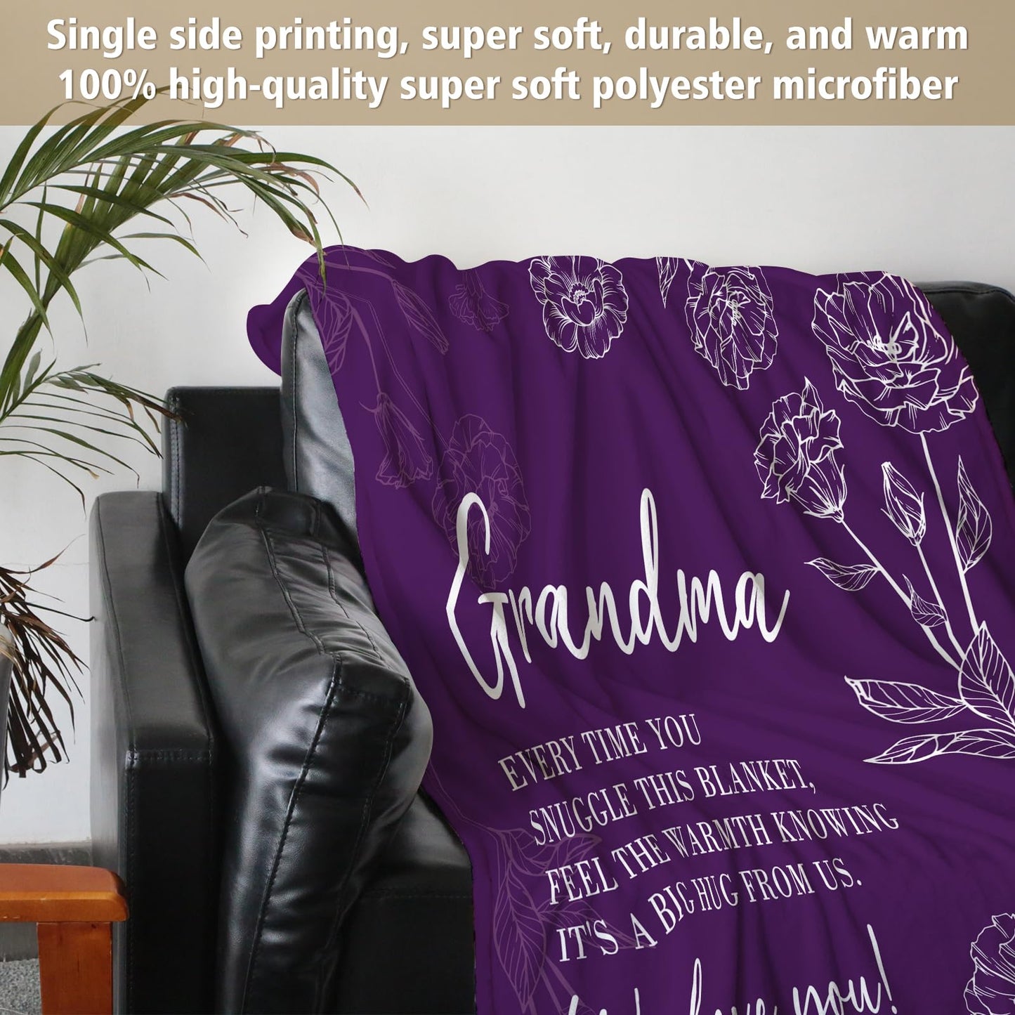Grandma Gifts, Birthday Gifts for Grandma from Grandkids, to My Grandmother Soft Throw Blanket for Christmas Mothers Day 50" x 60", Purple
