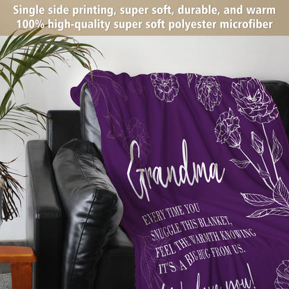 Grandma Gifts, Birthday Gifts for Grandma from Grandkids, to My Grandmother Soft Throw Blanket for Christmas Mothers Day 50" x 60", Purple