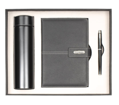 Shadow Breeze A5 Leather Notebook, Insulated Thermos and Executive Pen Gift Set in Premium Gift Box, 172 Pages 100GSM Ruled Pages, 12 oz, Great Gift for Business, School, Home (Black)