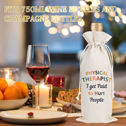 Wxiben Physical Therapist Gifts Wine Bag Thank You Appreciate Gifts for Women Men PT Wine Bottle Bag for Her Him Physical Therapy Assistant Christmas Birthday Appreciation Party Gift Decoration