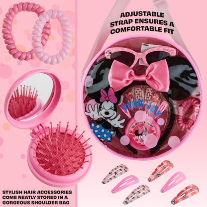 Disney Stitch Shoulder Bag for Girls Cross Body Bag with Kids Sunglasses Hair Accessories (Pink Minnie Mouse)