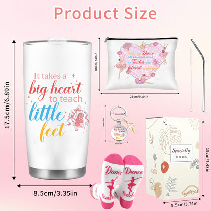 CRASHOT Dance Teacher Appreciation Gifts for Women, Ballet Teacher Gift Set Includes 20 oz Travel Tumbler, Cosmetic Makeup Bag, Socks and Keychain, Dancer Birthday Present