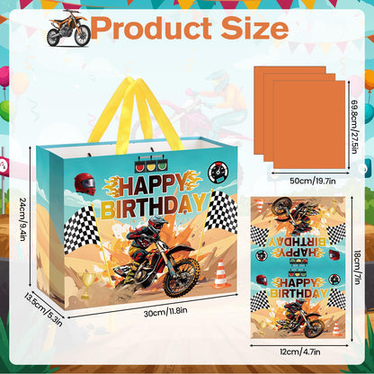 Woosytoo Dirt Bike Birthday Gift Bag for Boys Motorcycle Birthday Party Bag with Tissue Paper and Card Motorcycle Bday Party Decorations for Dirty Bike Bday Funny Games Party Supplies