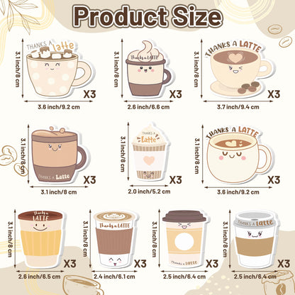 Xqumoi 30 Pack Thanks A Latte Sticky Notes - Coffee Cup Self Sticky Notepad Thank You Gift Latte Lover Self-Adhesive Writing Memo Pad for Barista Office School Supplies Party Favor Goodies Bag Fillers