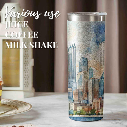 Onebttl Chicago City Skyline Gifts for Chicago Lovers, Skyline Map 20oz Stainless Steel Tumblers with Lids and Straws, Perfect for Birthday & Christmas