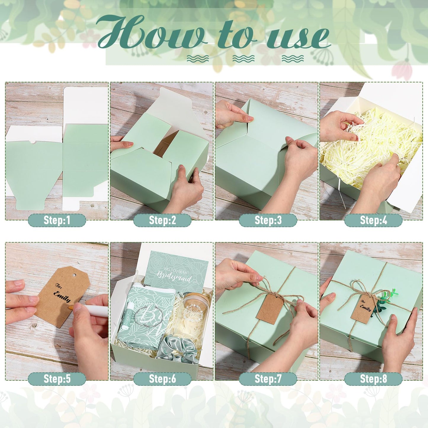 FillTouch 54 Pcs Bridesmaid Proposal Gifts, Will You Be My Bridesmaid, Maid of Honor Bride Gifts Include Gift Box Makeup Bag Invited Card Glass Cup Lip Balm Scrunchie Knotted Bracelet(Green)