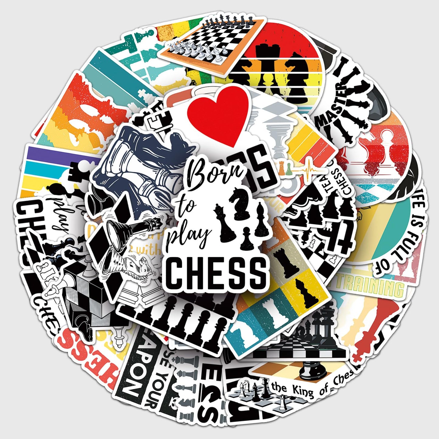 50 Pcs Unique Chess Stickers, 1.5-3 Inches Waterproof Vinyl Decals for Journals, Locker, Room Decor, Ideal for Chess Lovers Kids Adults