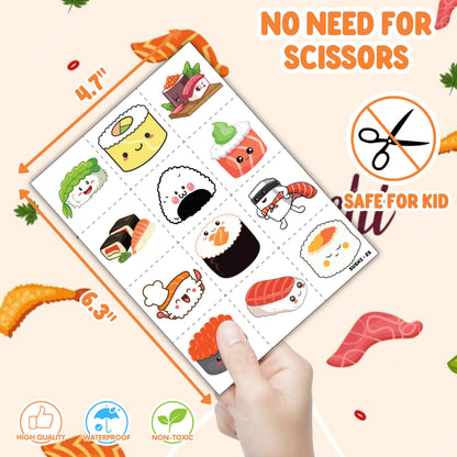 48PCS Sushi Party Set - 24PCS Temporary Pre - cut Tattoos & 24PCS Slap Bracelets - Fun Food-Themed Birthday Supplies, Baby Shower Gifts, Classroom Rewards & Party Decor for Kids (Boys & Girls)