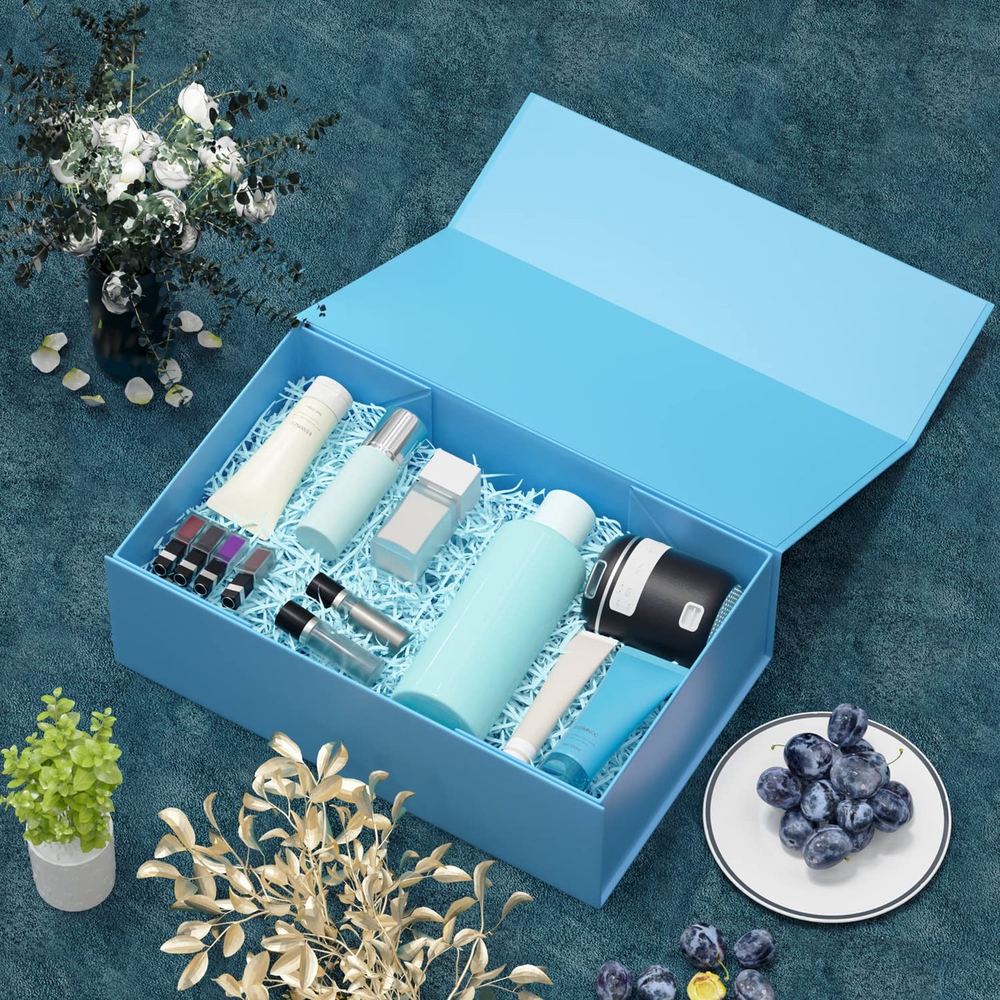 RYDDOY Blue Gift Box, 9.5x6x3'' Gift box for Presents with Lids Magnetic Closure Rectangle Collapsible for Bridesmaid Proposal Box, Wedding, Christmas, Halloween, Birthday Gift Packging