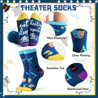 HunnmingRe 2 Pcs Theater Lovers Gifts for Girls Women Men Movie Musical Theater Drama Throw Blankets and Socks Gifts 50" x 60" for Actors Broadway Favors