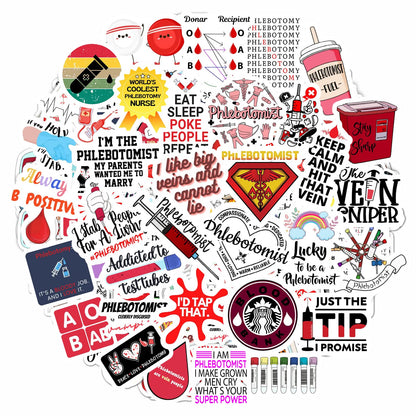 BulbaCraft 100 Pcs Phlebotomy Stickers, Phlebotomy Gifts for Women, Students & Men, Phlebotomist Accessories, Phlebotomist Decals for Laptops & Water Bottles, Gifts for Women & Men