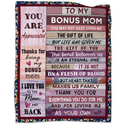 Bonus Mom Gifts Blanket from Daughter Son, Stepmom Birthday Gifts for Bonus Mother Stepmother Mothers Day Christmas Thanksgiving Gift Throw Blankets 50" x 60"