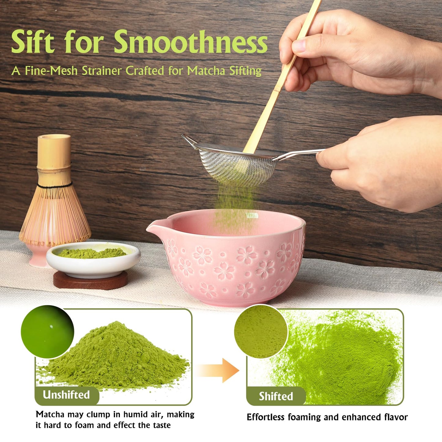 Matcha Whisk Tea Set Kit: Japanese Matcha Kit - Ceramic Bowl Bamboo Whisk Chasen Holder spoon Measuring Scoop Sifter - Traditional Practical for Tea Ceremony Breakfast Lattes - Home Kitchen Christmas