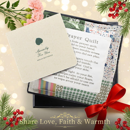 SURDOCA Prayer Quilt with Cross Inside & Greeting Card, Handmade Pocket Prayer Quilt in Gift Box, Christian Get Well & Encouragement Gift for Women & Men