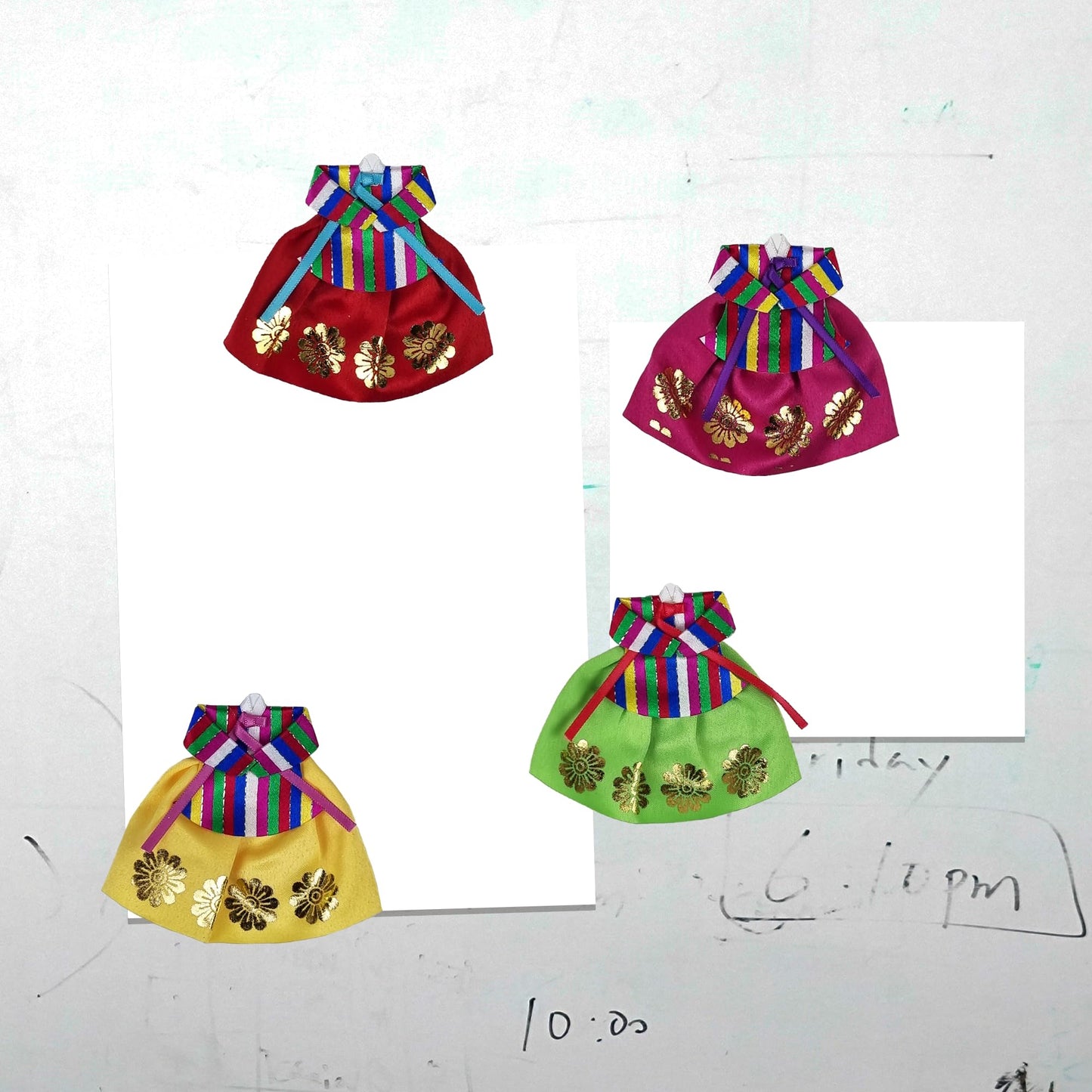 Korean Hanbok Magnets - Traditional Dress Decorative Refrigerator Magnet Set of 4 - Korean Souvenir New Year's Gifts
