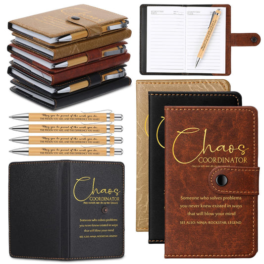 Marspark 15 Set Chaos Coordinator Employee Appreciation Gifts Inspirational A5 Leather Notebooks with Pens Thank You Gifts for Graduation Men Women Teacher Manager Boss Father's Day