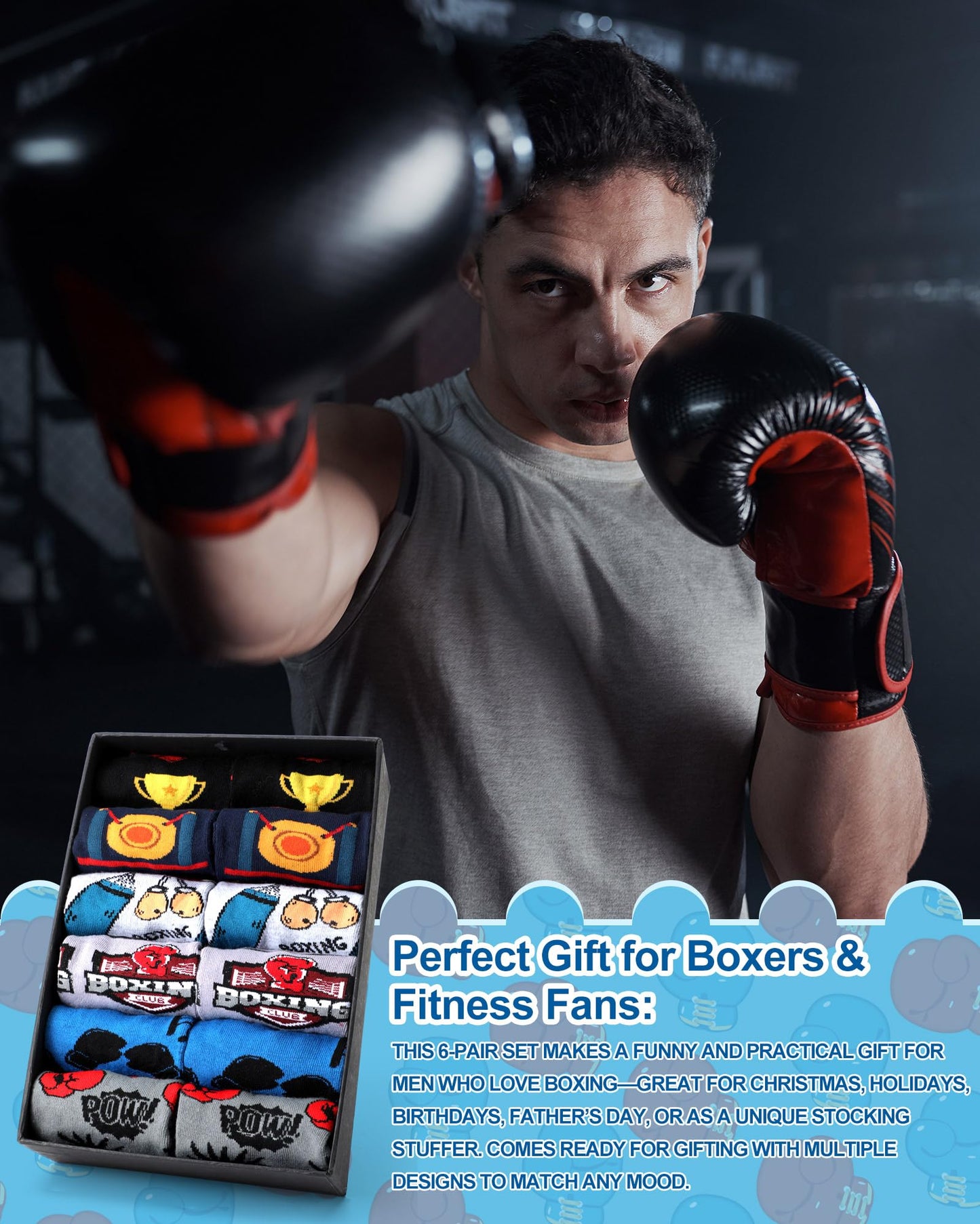 6 Pairs Novelty Sports Gifts for Men Cotton Crew Socks Father Gift for Wrestling Swim Fencing Boxing Dive Lover