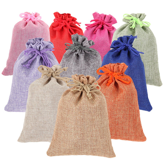 10 Pcs 5x7 inch Colorful Burlap Gift Bags with Drawstring, Multi-Purpose for Gifts Wrapping, Wedding Party Favor, Jewelry Pouches, Holidays DIY Craft Bags