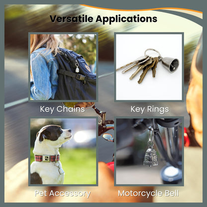 Guardian Bell Good Luck Bell w/Keyring & Black Velvet Bag | Motorcycle Bell | Lead-Free Pewter | Made in USA