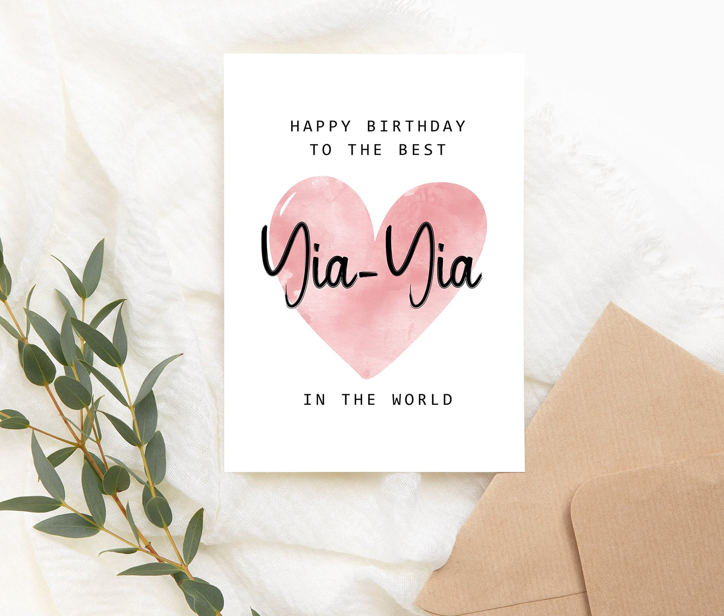 Happy Birthday Card - Yia-Yia, Grandmother, Modern, Pink and White, Love, 5 x 7 inches