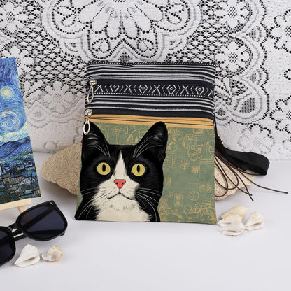 Tuxedo Cat Crossbody Bag Adjustable Shoulder Strap Messenger Bag for Cat Lover Adults Birthday Gift for Sister Friend Women Holiday Present