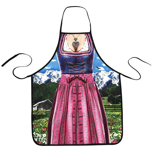 MOMOONNON Dirndl Apron for Women - German Lederhosen Apron for Oktoberfest & Bavarian Kitchen Cooking, Grilling, BBQ & Baking