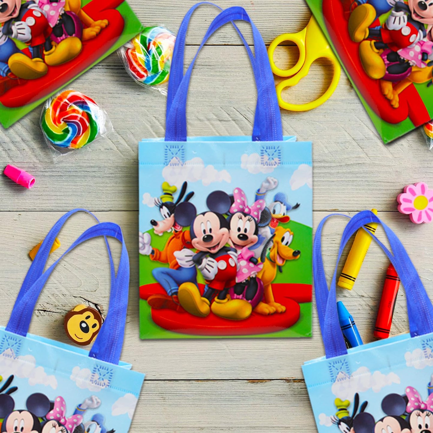 Mickey and Friends Party Favor Bags Set – 24 Pack of 8" Mickey Mouse Goodie Bags for Kids Bulk Reusable Totes | Disney Birthday Party Supplies