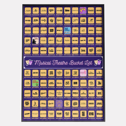 100 Musical Theater Shows Scratch Off Poster - Gift for Musical Theatre Fans & Broadway Lovers - 23"x17"