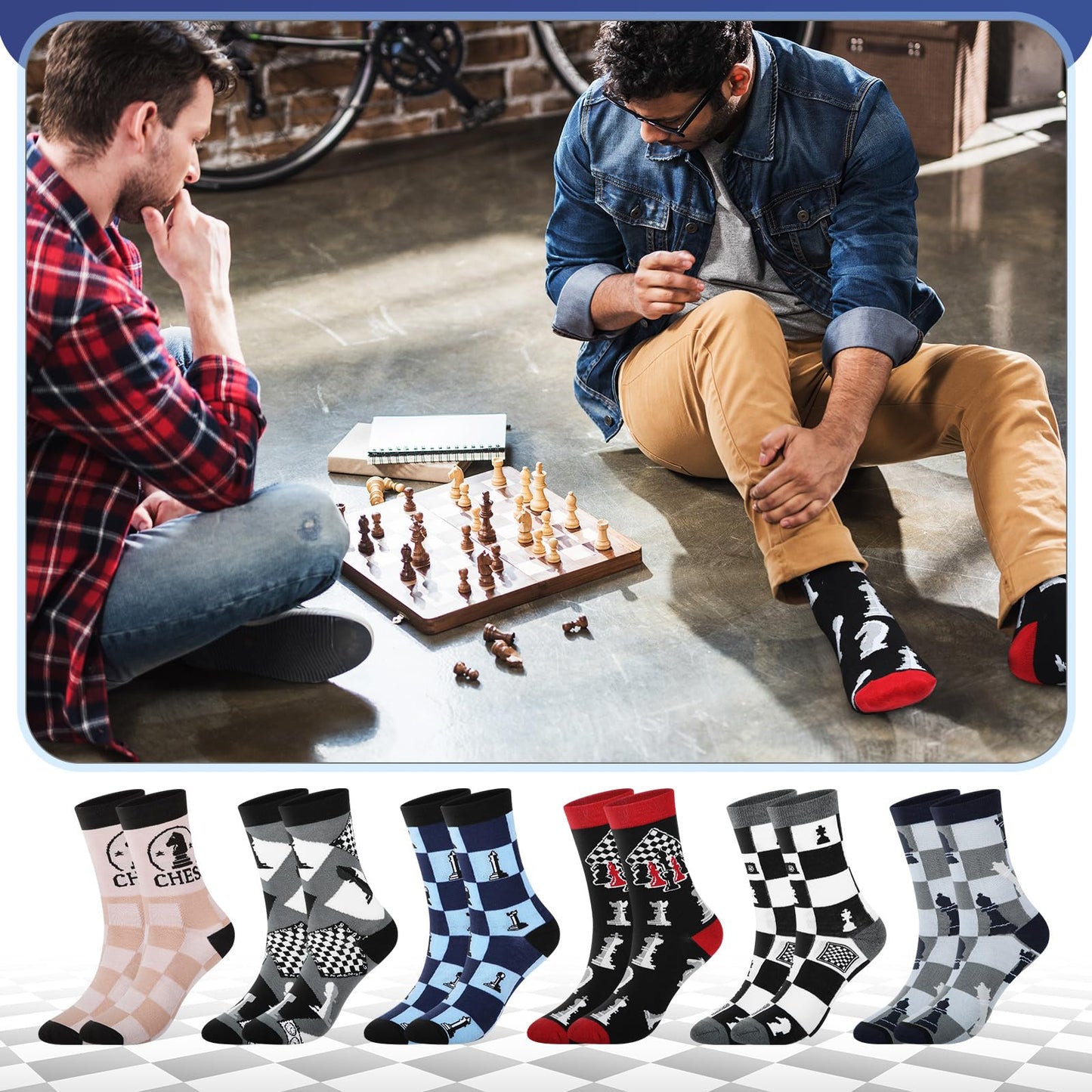 Newcotte 6 Pairs Chess Socks Novelty Socks Gifts for Adults Men Women Chess Lover Players