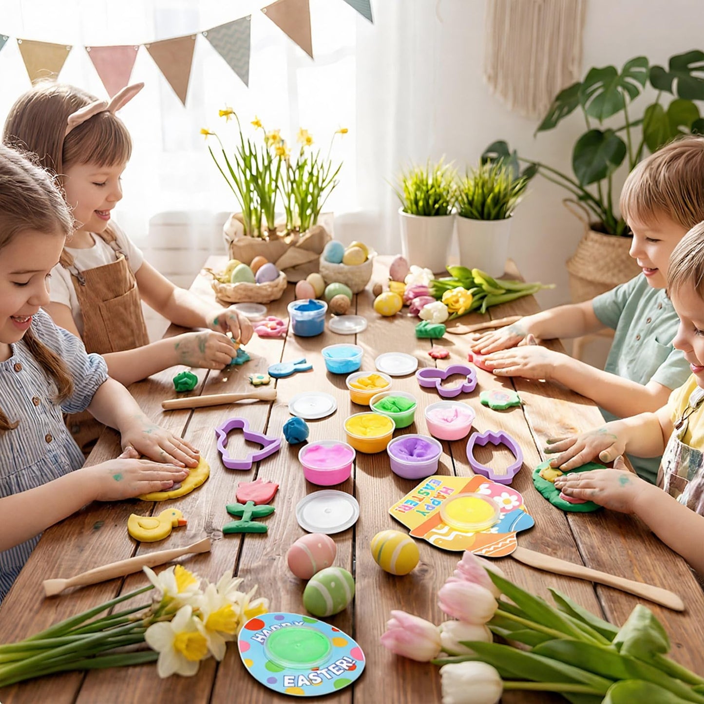Tioncy 24 Pack Easter Classroom Gifts Bulk for Kids with Clay Molds Easter Basket Stuffers Air Dry Clay set with Mold Holiday Gifts for Classroom Party Favors