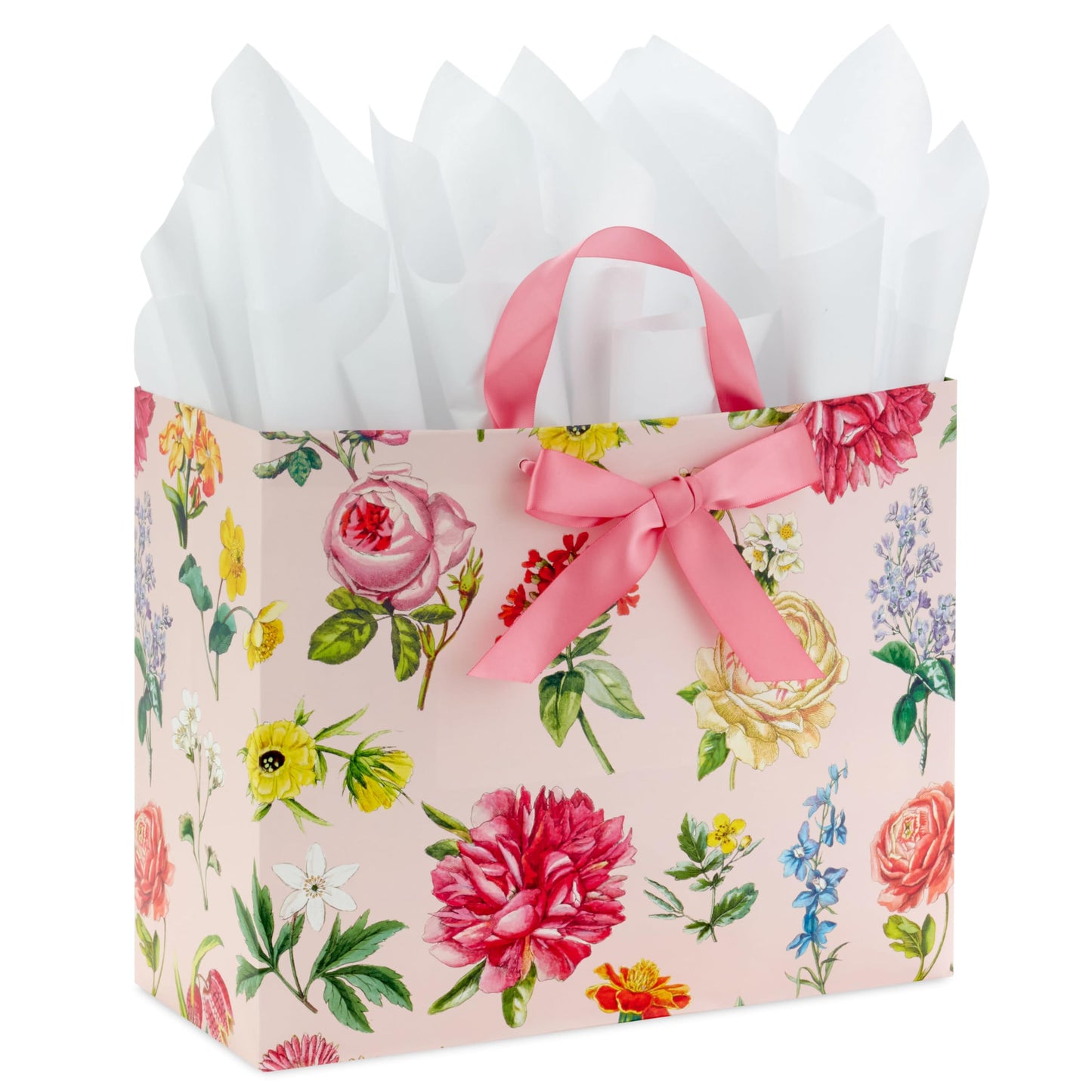 Hallmark 10" Large Mother's Day Gift Bag with Tissue Paper (Vintage Floral with Pink Bow) for Valentine's Day, Easter, Bridal Showers, Graduations, New Moms