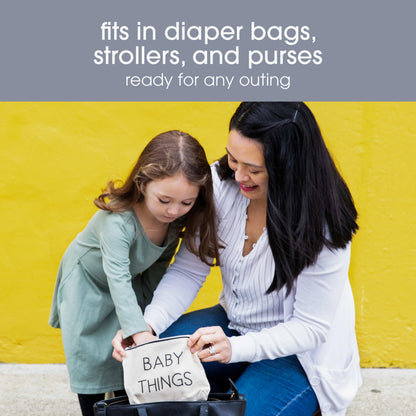 Pearhead Mommy and Baby Things Pouch Set, Canvas Zipper Organizer Bags for Diaper Bag and Travel, Cosmetic and Makeup Bag for Mom