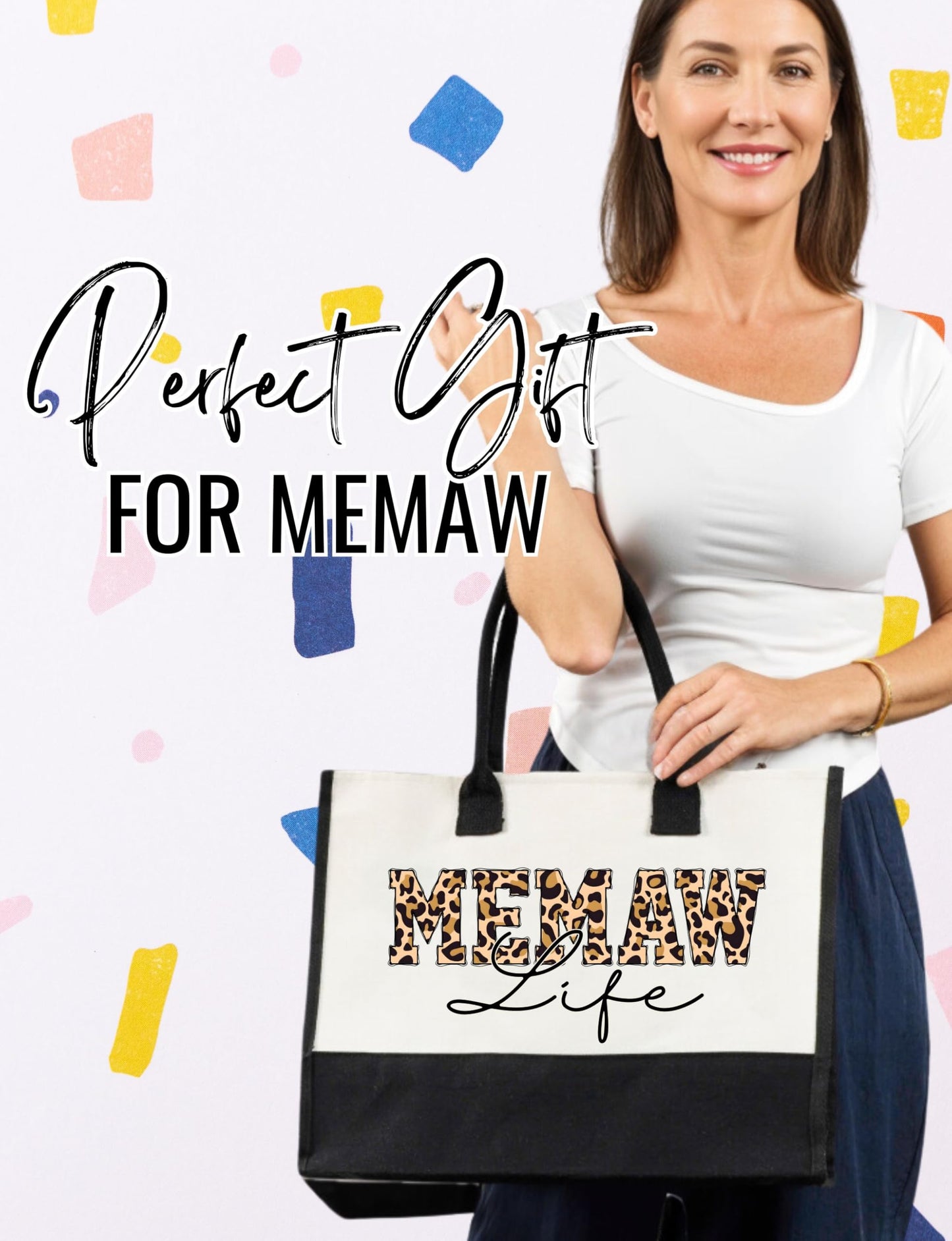 InnoBeta Memaw Gifts Canvas Tote Bag for Grandma, Memaw Life Bag with Top Zipper Closure and Shoulder Strap for Birthday, Mother's Day, Christmas