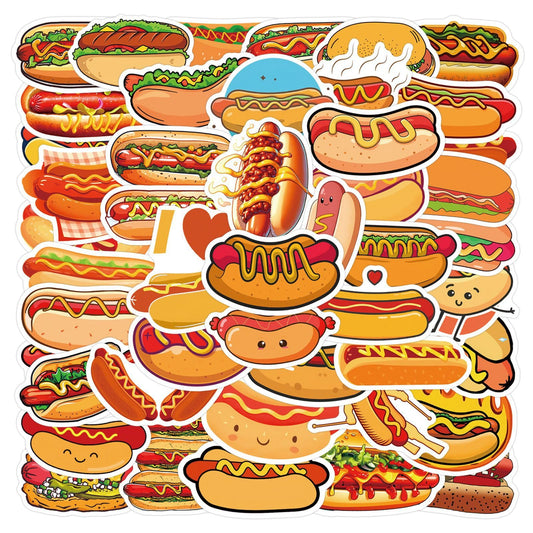 55Pcs Hot Dog Stickers for Laptop,Hot Dog Party Decorations,Delicious Food Foods Party Favors,Vinyl Waterproof Decals for Water Bottles Laptop Cellphone Suitcase Skateboard Guitar
