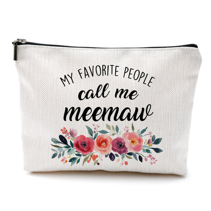 DILSJ Meemaw Gifts Makeup Bag, Grandma Gifts For Christmas From Grandkids Cosmetic Bags For Women, My Favorite People Call Me Meemaw Zipper Makeup Pouch Travel Organizer Toiletry Bag