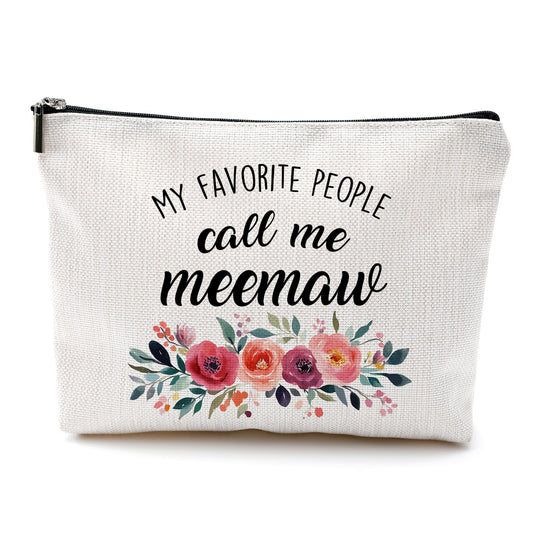 DILSJ Meemaw Gifts Makeup Bag, Grandma Gifts For Christmas From Grandkids Cosmetic Bags For Women, My Favorite People Call Me Meemaw Zipper Makeup Pouch Travel Organizer Toiletry Bag