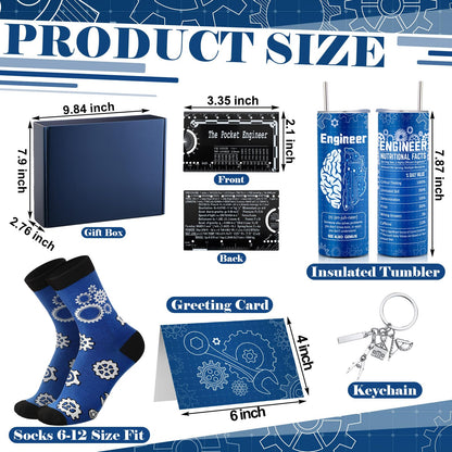 Geiserailie 6 Pcs Graduation Engineer Gifts Set for Men Include Tumbler Cup, Engineering Ruler, Socks, Keychain, Greeting Card, Gift Box for Mechanical Engineering Student Retirement Graduation