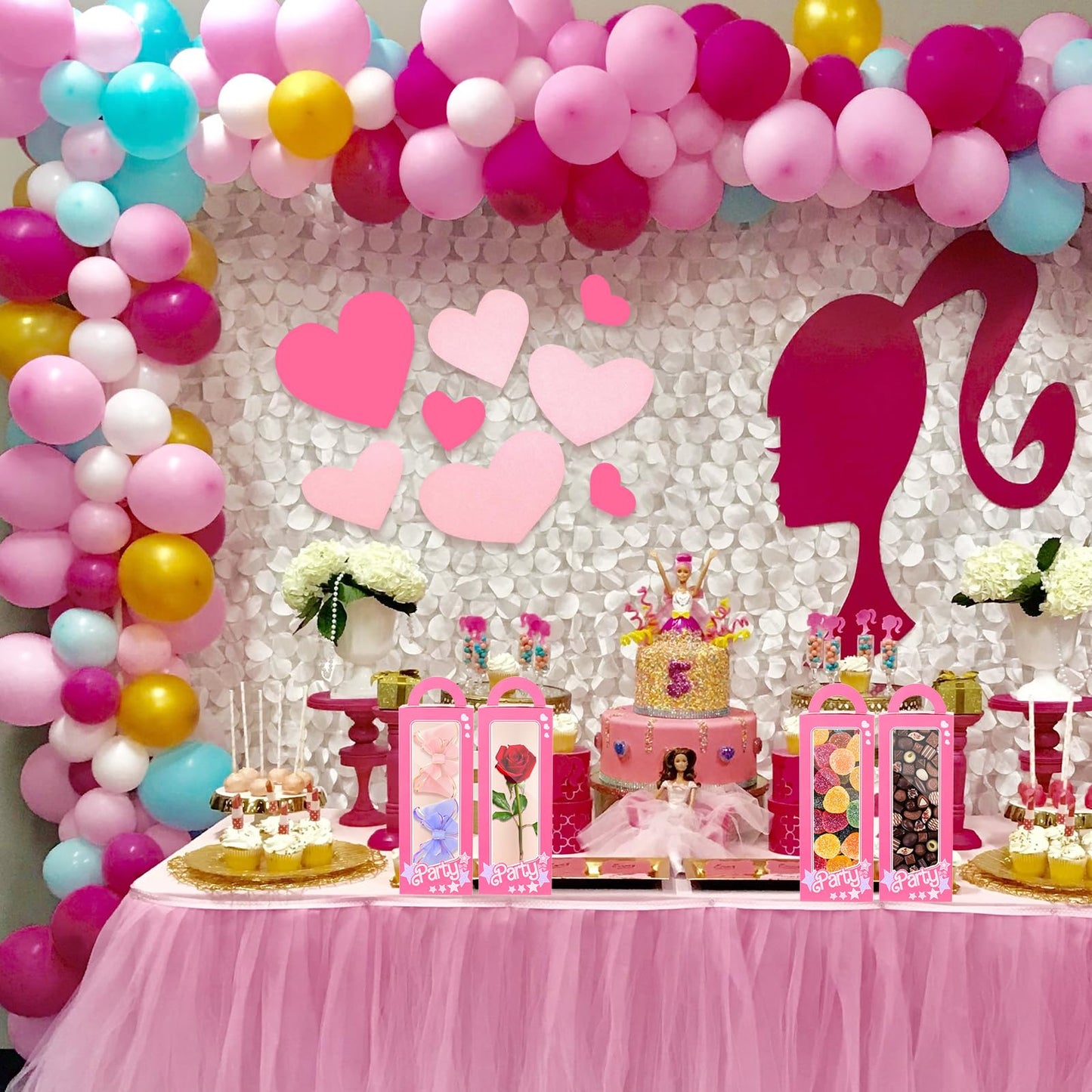 LSKZJR 18 Pack Party Boxes Pink Candy Boxes Gift Bags Party Favor Bags Goodie Bags Treat Bags Pink Doll Favor Box for Birthday
