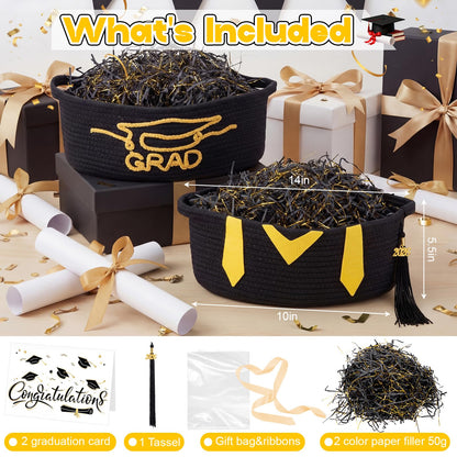Colingmill 2 Pack 2026 Graduation Empty Gift Basket 14''x10''x5.5'' Woven Rope Basket Empty to Fill with Bag, Ribbon, Card, Tassel, DIY Congrat Gift for Class of 2026 Nurses Week