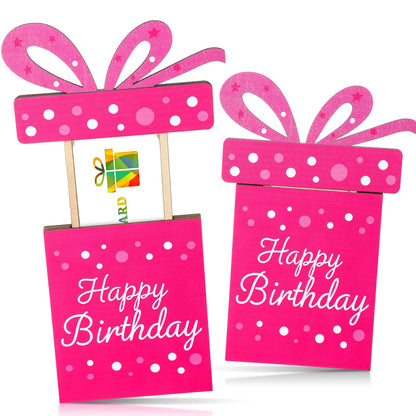 Kathfly Cheerful Birthday Gift Card Holders, Wooden Gift Cardholder Pull Out, and Cute Card Holder to Decorate Gifts for Wedding Birthday Note Cards and Business Cards(Pink)