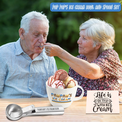 FUTBU Pawpaw Gifts, Gifts for Him Paw Paw's Christmas, Paw Paw's Ice Cream Bowl Scoop Shovel Spoon Set, Paw-Paw’s Ice Cream Gift, Ideal Xmas Birthday Father's Day Man Gifts
