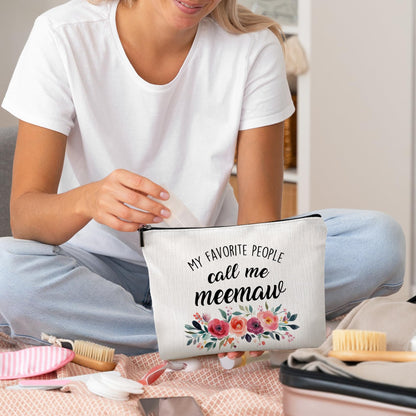 DILSJ Meemaw Gifts Makeup Bag, Grandma Gifts For Christmas From Grandkids Cosmetic Bags For Women, My Favorite People Call Me Meemaw Zipper Makeup Pouch Travel Organizer Toiletry Bag