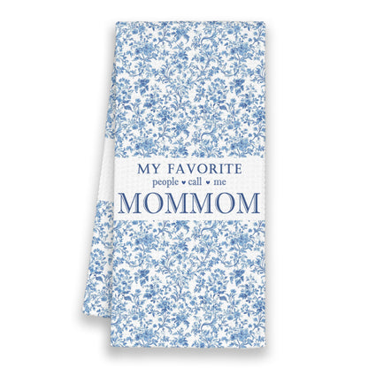 My Favorite People Call Me Mommom Gifts Kitchen Towels, Grandma Bathroom Hand Towels Gifts for Christmas Mother's Day, Blue And White Porcelain Chinoiserie Floral Tea Dish Towel Decor 16x24in